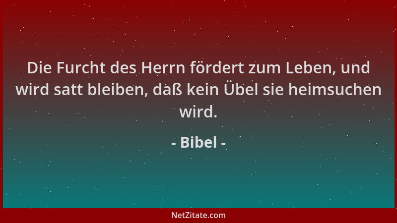 Bibel - Die Furcht des Herrn fördert zum Leben, und wird satt bleiben, daß kein Übel sie heimsuchen wird....