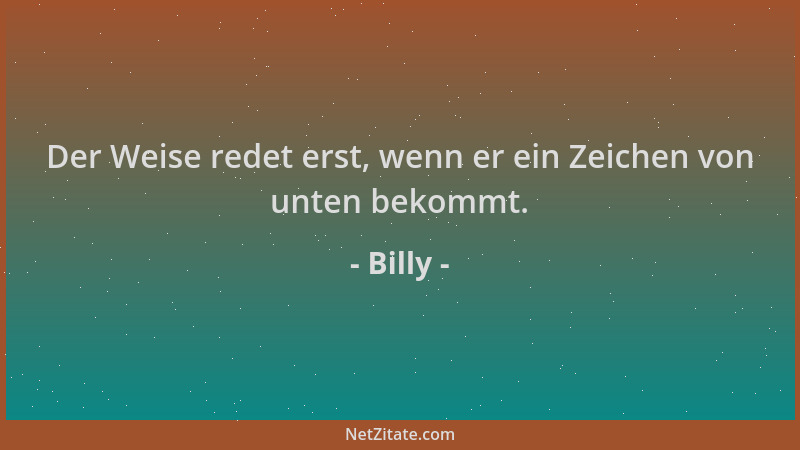 Billy - Der Weise redet erst, wenn er ein Zeichen von unten bekommt....