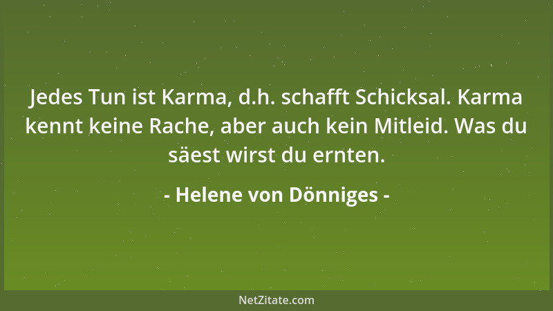 Helene von Dönniges - Jedes Tun ist Karma, d.h. schafft Schicksal. Karma kennt keine Rache, aber auch kein Mitleid. Was du...