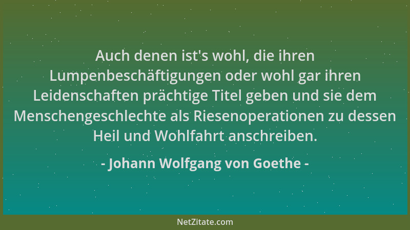 Johann Wolfgang von Goethe - Auch denen ist 's wohl, die ihren Lumpenbeschäftigungen oder wohl gar ihren Leidenschaften präc...