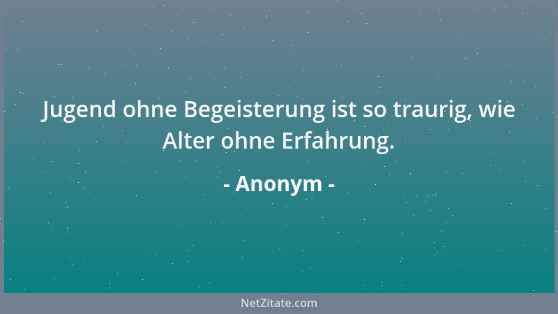 Anonym - Jugend ohne Begeisterung ist so traurig, wie Alter ohne Erfahrung....