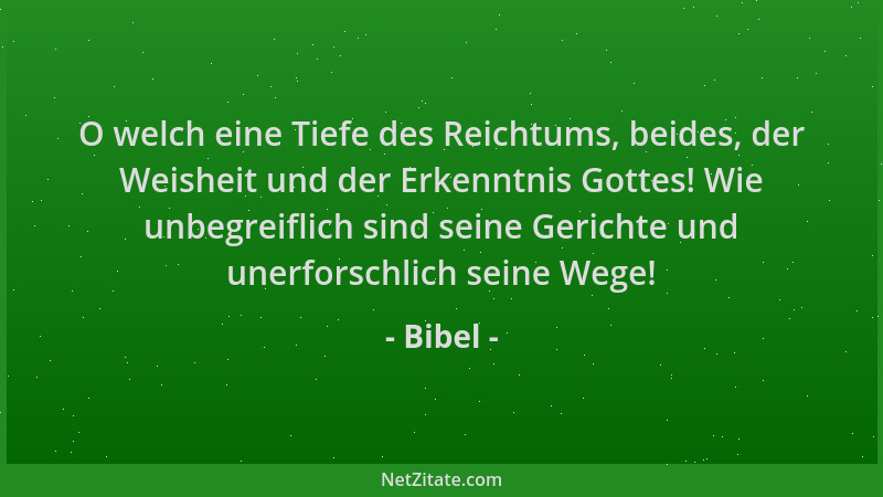 Bibel - O welch eine Tiefe des Reichtums, beides, der Weisheit und der Erkenntnis Gottes! Wie unbegreiflich sind seine Geri...