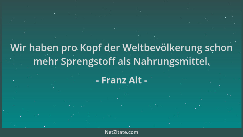 Franz Alt - Wir haben pro Kopf der Weltbevölkerung schon mehr Sprengstoff als Nahrungsmittel....