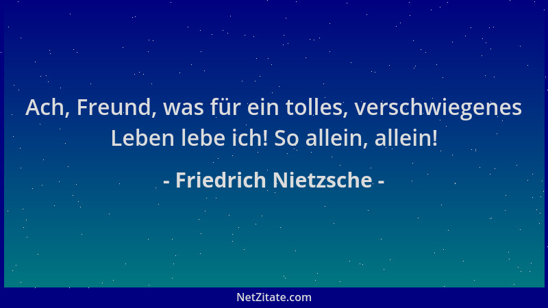 Friedrich Nietzsche - Ach, Freund, was für ein tolles, verschwiegenes Leben lebe ich! So allein, allein!...