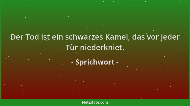 Sprichwort - Der Tod ist ein schwarzes Kamel, das vor jeder Tür niederkniet....
