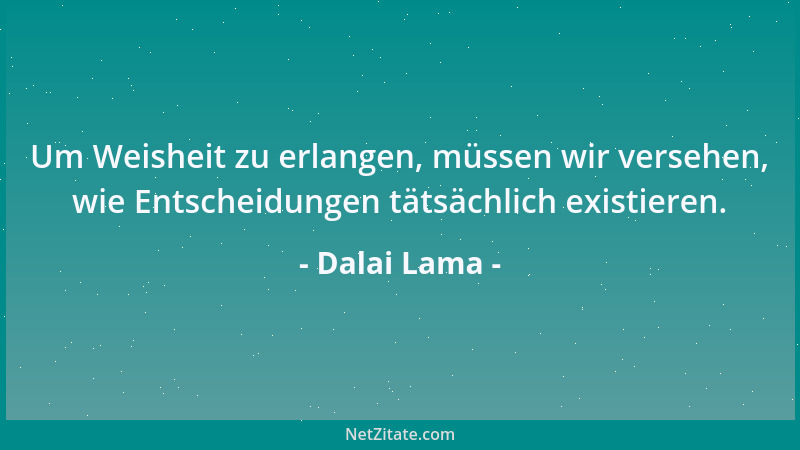 Dalai Lama - Um Weisheit zu erlangen, müssen wir versehen, wie Entscheidungen tätsächlich existieren....