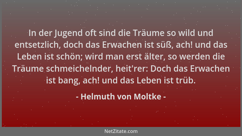 Helmuth von Moltke - In der Jugend oft sind die Träume so wild und entsetzlich, doch das Erwachen ist süß, ach! und das Leb...