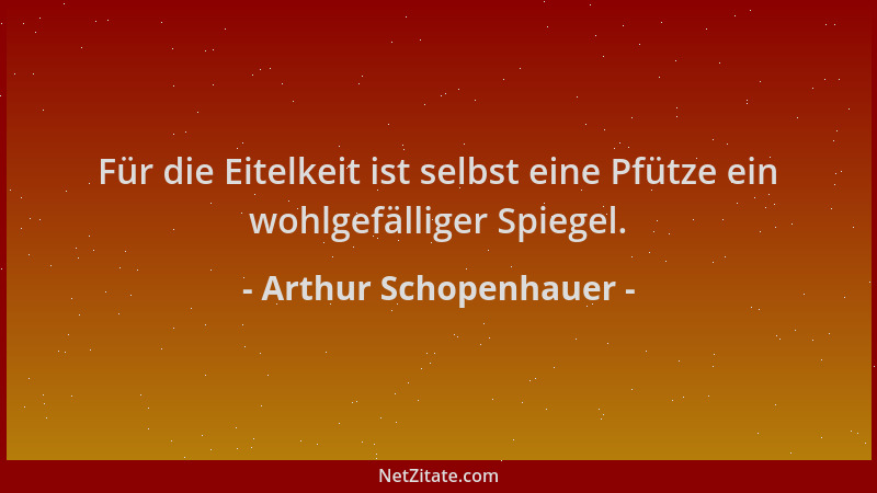 Arthur Schopenhauer - Für die Eitelkeit ist selbst eine Pfütze ein wohlgefälliger Spiegel....