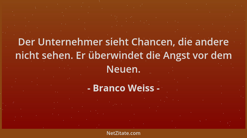 Branco Weiss - Der Unternehmer sieht Chancen, die andere nicht sehen. Er überwindet die Angst vor dem Neuen....