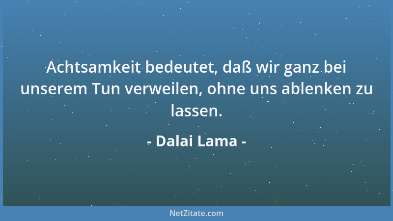 Dalai Lama - Achtsamkeit bedeutet, daß wir ganz bei unserem Tun verweilen, ohne uns ablenken zu lassen....