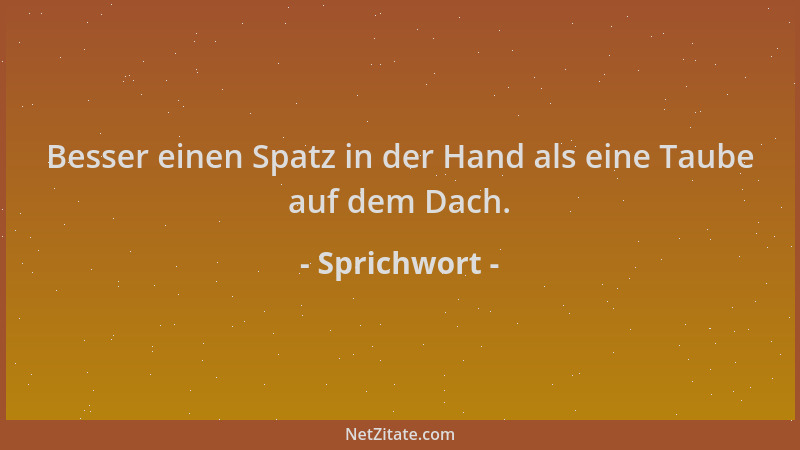 Sprichwort - Besser einen Spatz in der Hand als eine Taube auf dem Dach....