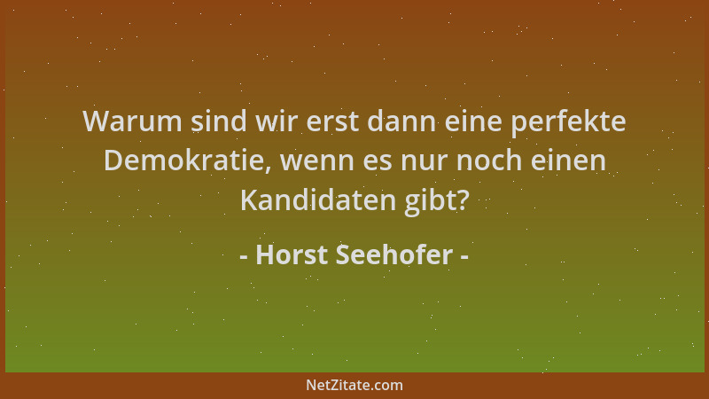 Horst Seehofer - Warum sind wir erst dann eine perfekte Demokratie, wenn es nur noch einen Kandidaten gibt?...