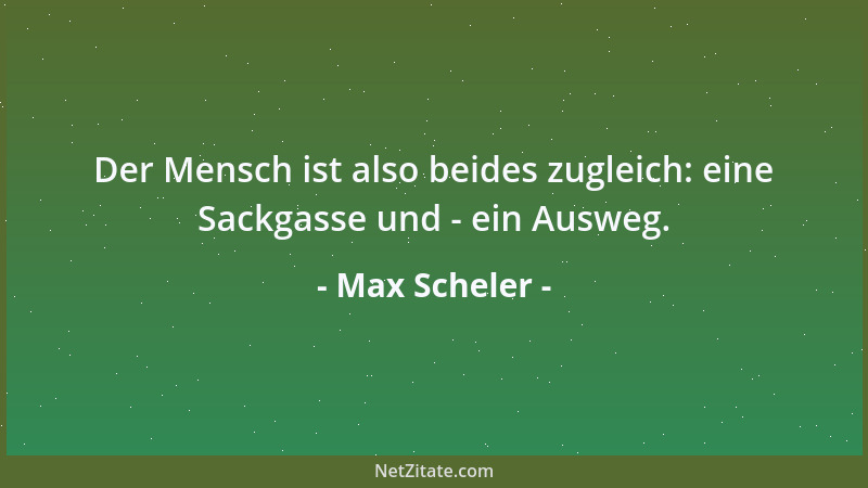 Max Scheler - Der Mensch ist also beides zugleich: eine Sackgasse und - ein Ausweg....