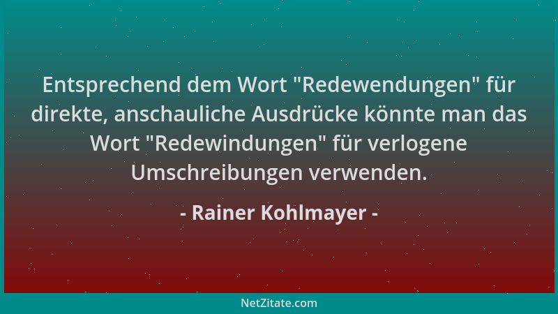 Rainer Kohlmayer - Entsprechend dem Wort  "Redewendungen " für direkte, anschauliche Ausdrücke könnte man das Wort  "Redewindu...