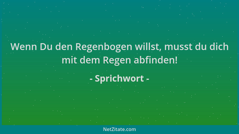 Sprichwort - Wenn Du den Regenbogen willst, musst du dich mit dem Regen abfinden!...