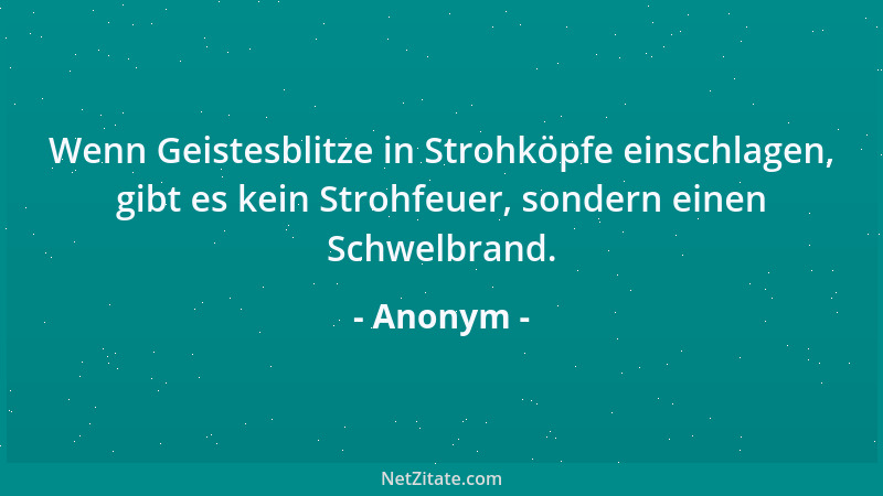 Anonym - Wenn Geistesblitze in Strohköpfe einschlagen, gibt es kein Strohfeuer, sondern einen Schwelbrand....