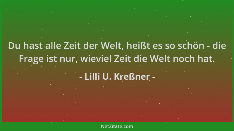 Lilli U. Kreßner - Du hast alle Zeit der Welt, heißt es so schön - die Frage ist nur, wieviel Zeit die Welt noch hat....