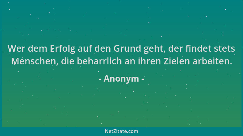 Anonym - Wer dem Erfolg auf den Grund geht, der findet stets Menschen, die beharrlich an ihren Zielen arbeiten....