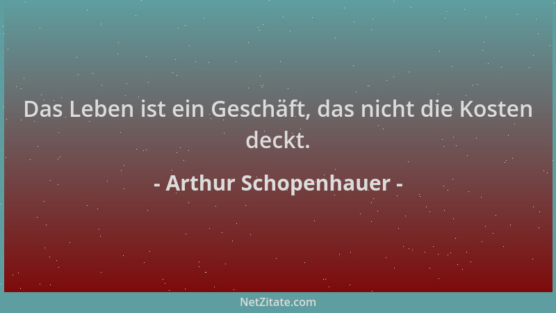 Arthur Schopenhauer - Das Leben ist ein Geschäft, das nicht die Kosten deckt....