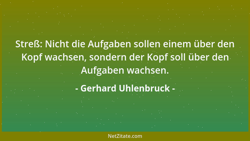 Gerhard Uhlenbruck - Streß: Nicht die Aufgaben sollen einem über den Kopf wachsen, sondern der Kopf soll über den Aufgaben...