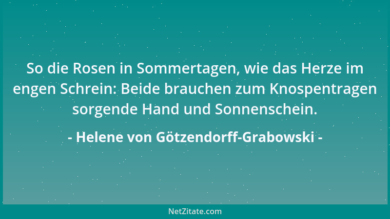 Helene von Götzendorff-Grabowski - So die Rosen in Sommertagen, wie das Herze im engen Schrein: Beide brauchen zum Knospent...