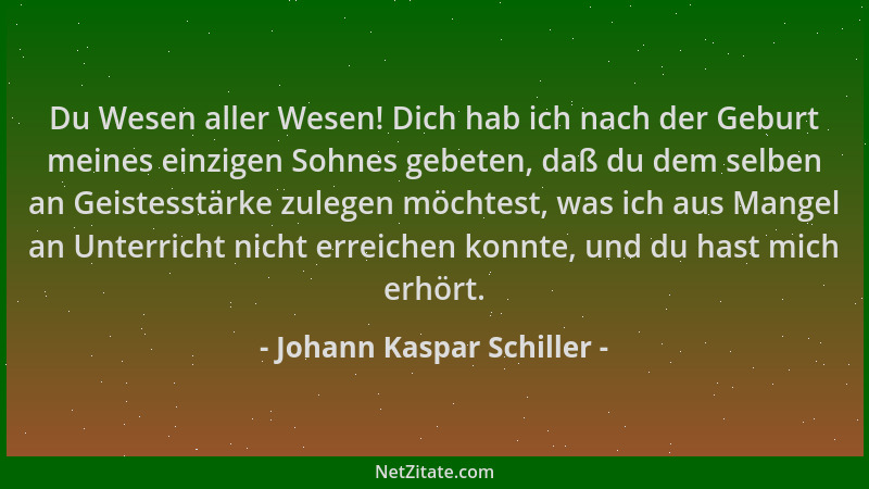 Johann Kaspar Schiller - Du Wesen aller Wesen! Dich hab ich nach der Geburt meines einzigen Sohnes gebeten, daß du dem selb...