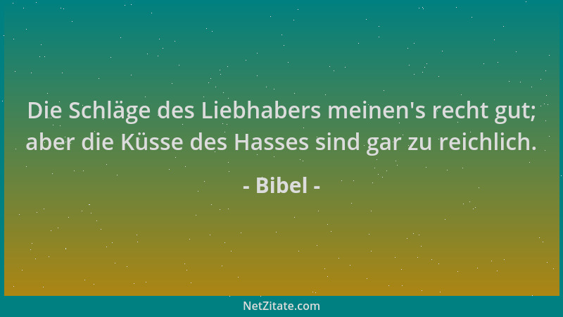 Bibel - Die Schläge des Liebhabers meinen 's recht gut; aber die Küsse des Hasses sind gar zu reichlich....
