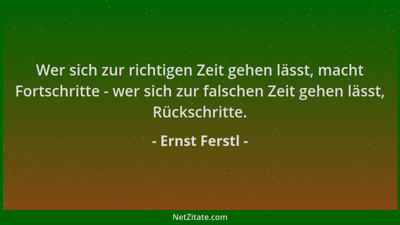 Ernst Ferstl - Wer sich zur richtigen Zeit gehen lässt, macht Fortschritte - wer sich zur falschen Zeit gehen lässt, Rücksc...