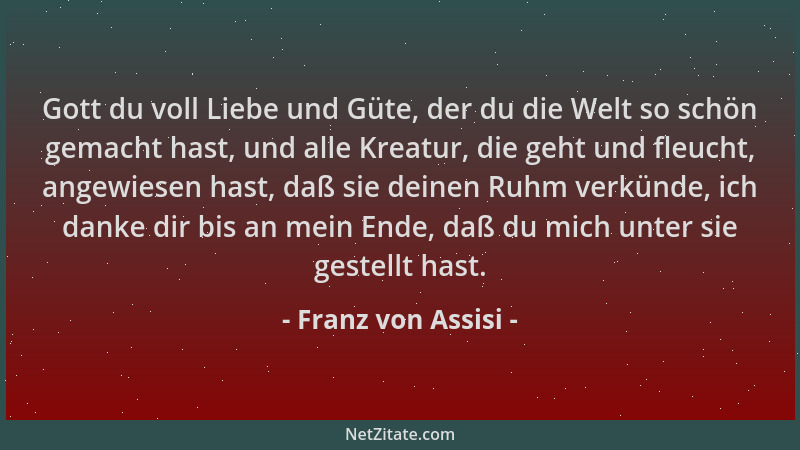Franz von Assisi - Gott du voll Liebe und Güte, der du die Welt so schön gemacht hast, und alle Kreatur, die geht und fleuc...