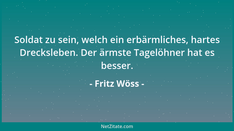 Fritz Wöss - Soldat zu sein, welch ein erbärmliches, hartes Drecksleben. Der ärmste Tagelöhner hat es besser....