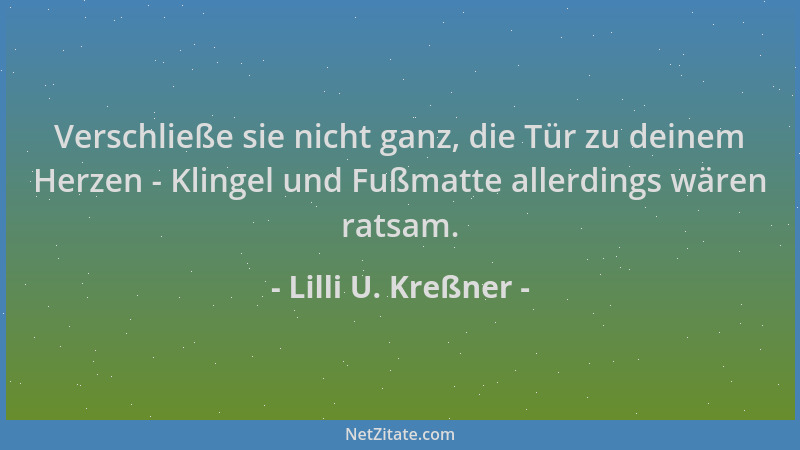 Lilli U. Kreßner - Verschließe sie nicht ganz, die Tür zu deinem Herzen - Klingel und Fußmatte allerdings wären ratsam....