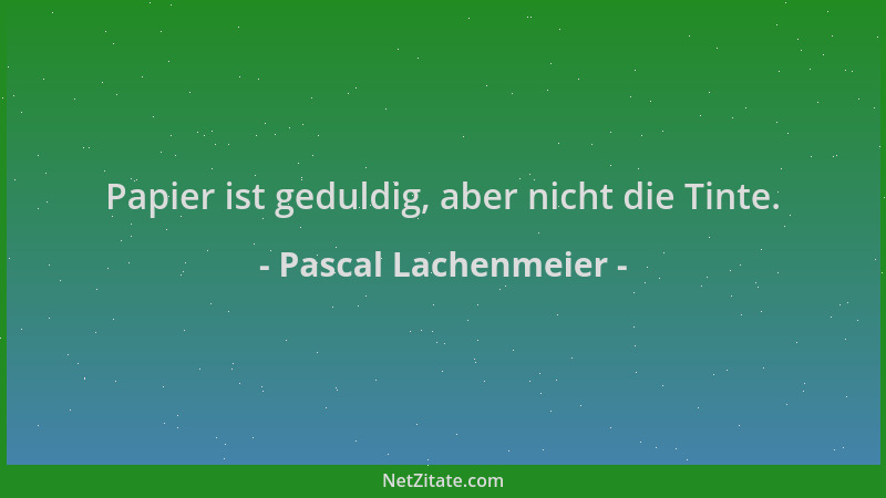 Pascal Lachenmeier - Papier ist geduldig, aber nicht die Tinte....