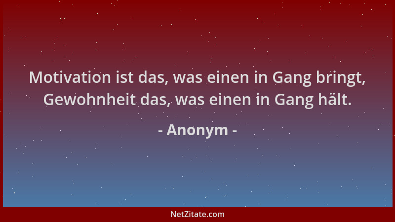 Anonym - Motivation ist das, was einen in Gang bringt, Gewohnheit das, was einen in Gang hält....