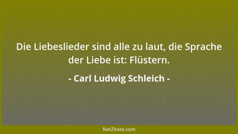 Carl Ludwig Schleich - Die Liebeslieder sind alle zu laut, die Sprache der Liebe ist: Flüstern....