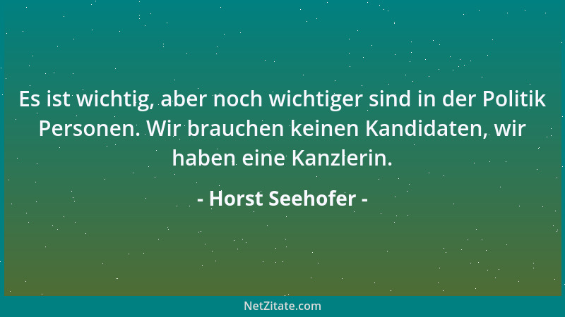 Horst Seehofer - Es ist wichtig, aber noch wichtiger sind in der Politik Personen. Wir brauchen keinen Kandidaten, wir habe...