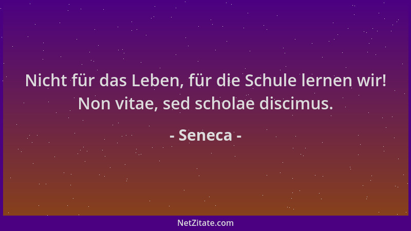 Seneca - Nicht für das Leben, für die Schule lernen wir! Non vitae, sed scholae discimus....