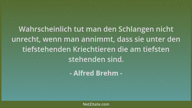 Alfred Brehm - Wahrscheinlich tut man den Schlangen nicht unrecht, wenn man annimmt, dass sie unter den tiefstehenden Kriec...