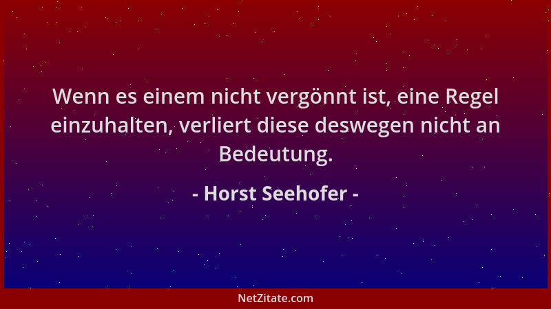 Horst Seehofer - Wenn es einem nicht vergönnt ist, eine Regel einzuhalten, verliert diese deswegen nicht an Bedeutung....