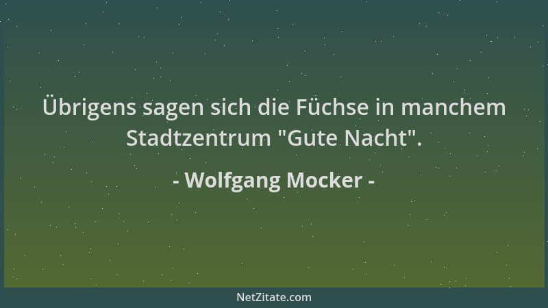 Wolfgang Mocker - Übrigens sagen sich die Füchse in manchem Stadtzentrum  "Gute Nacht "....