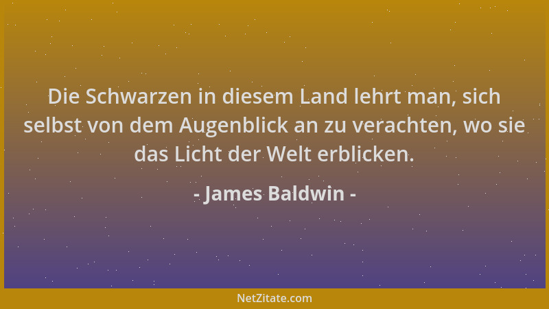 James Baldwin - Die Schwarzen in diesem Land lehrt man, sich selbst von dem Augenblick an zu verachten, wo sie das Licht de...