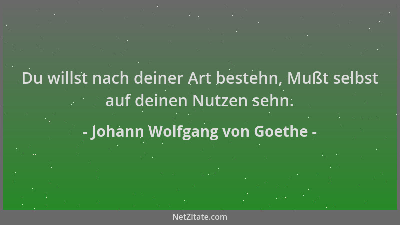 Johann Wolfgang von Goethe - Du willst nach deiner Art bestehn, Mußt selbst auf deinen Nutzen sehn....