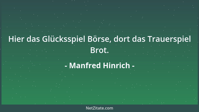 Manfred Hinrich - Hier das Glücksspiel Börse, dort das Trauerspiel Brot....