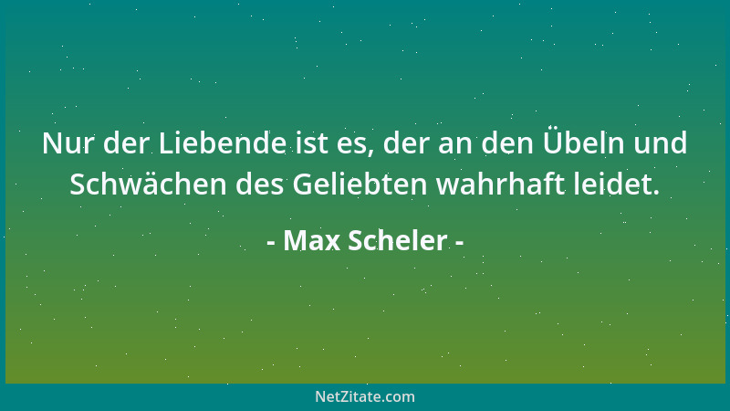 Max Scheler - Nur der Liebende ist es, der an den Übeln und Schwächen des Geliebten wahrhaft leidet....