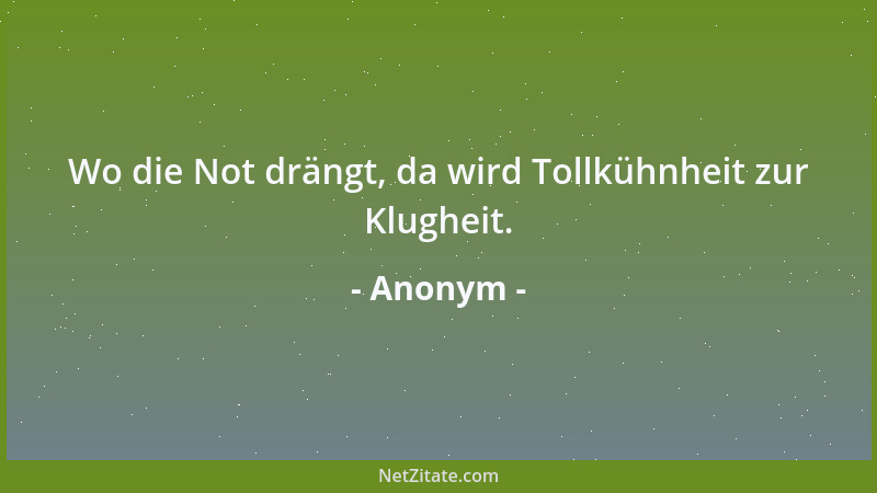 Anonym - Wo die Not drängt, da wird Tollkühnheit zur Klugheit....