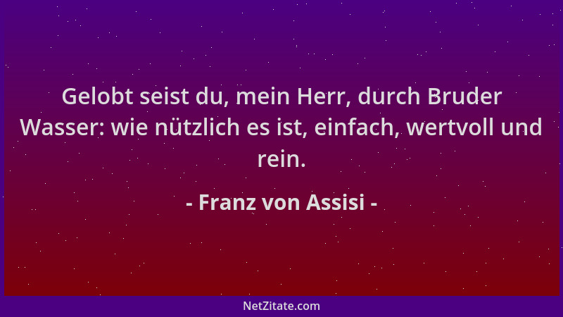 Franz von Assisi - Gelobt seist du, mein Herr, durch Bruder Wasser: wie nützlich es ist, einfach, wertvoll und rein....