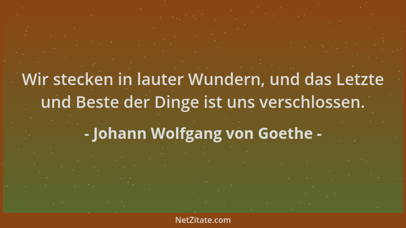 Johann Wolfgang von Goethe - Wir stecken in lauter Wundern, und das Letzte und Beste der Dinge ist uns verschlossen....