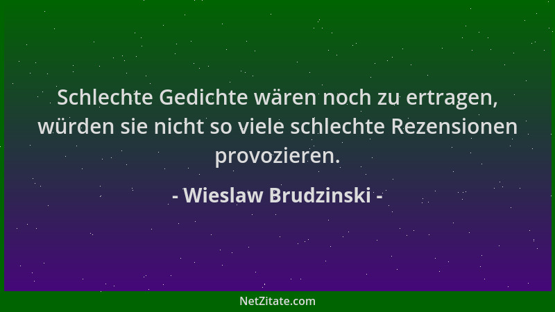 Wieslaw Brudzinski - Schlechte Gedichte wären noch zu ertragen, würden sie nicht so viele schlechte Rezensionen provozieren...