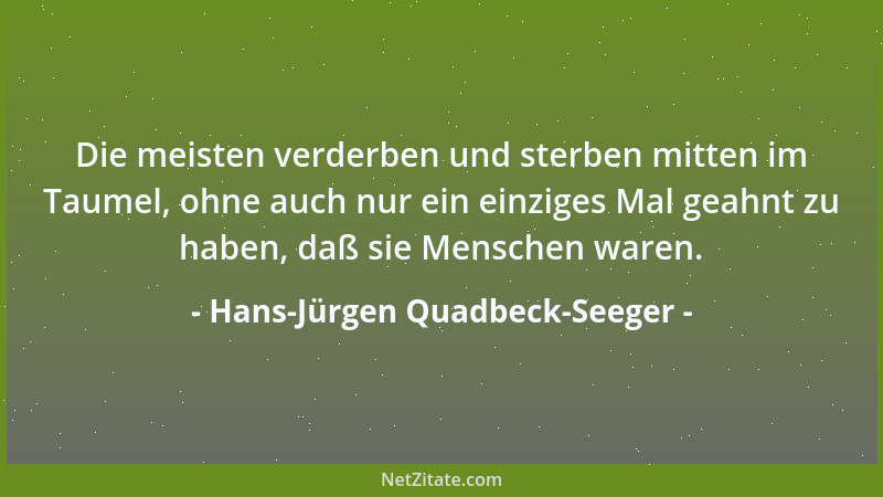 Hans-Jürgen Quadbeck-Seeger - Die meisten verderben und sterben mitten im Taumel, ohne auch nur ein einziges Mal geahnt zu...