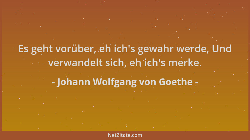 Johann Wolfgang von Goethe - Es geht vorüber, eh ich 's gewahr werde, Und verwandelt sich, eh ich 's merke....