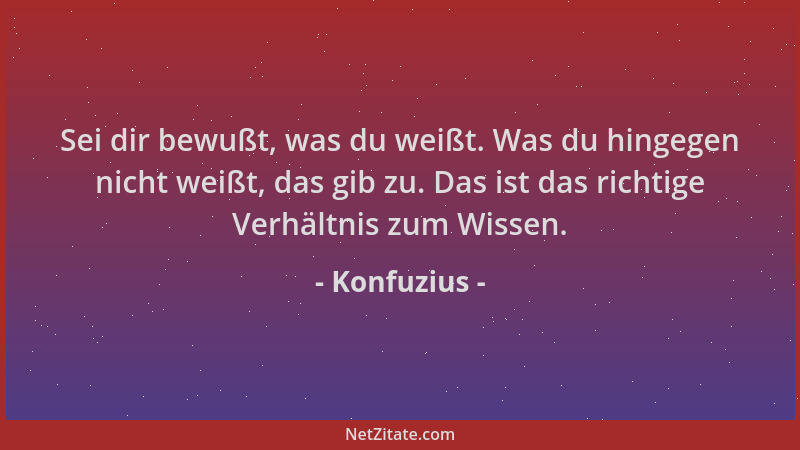 Konfuzius - Sei dir bewußt, was du weißt. Was du hingegen nicht weißt, das gib zu. Das ist das richtige Verhältnis zum Wiss...